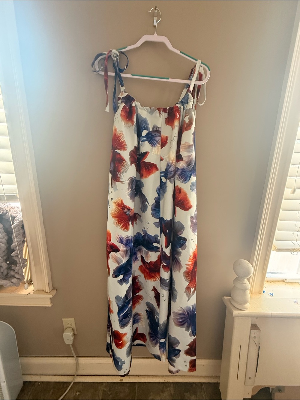 Julia Allert Betta Fish Print Tie Strap Maxi Dress XL NWT Designer MSRP $395 - Picture 6 of 6